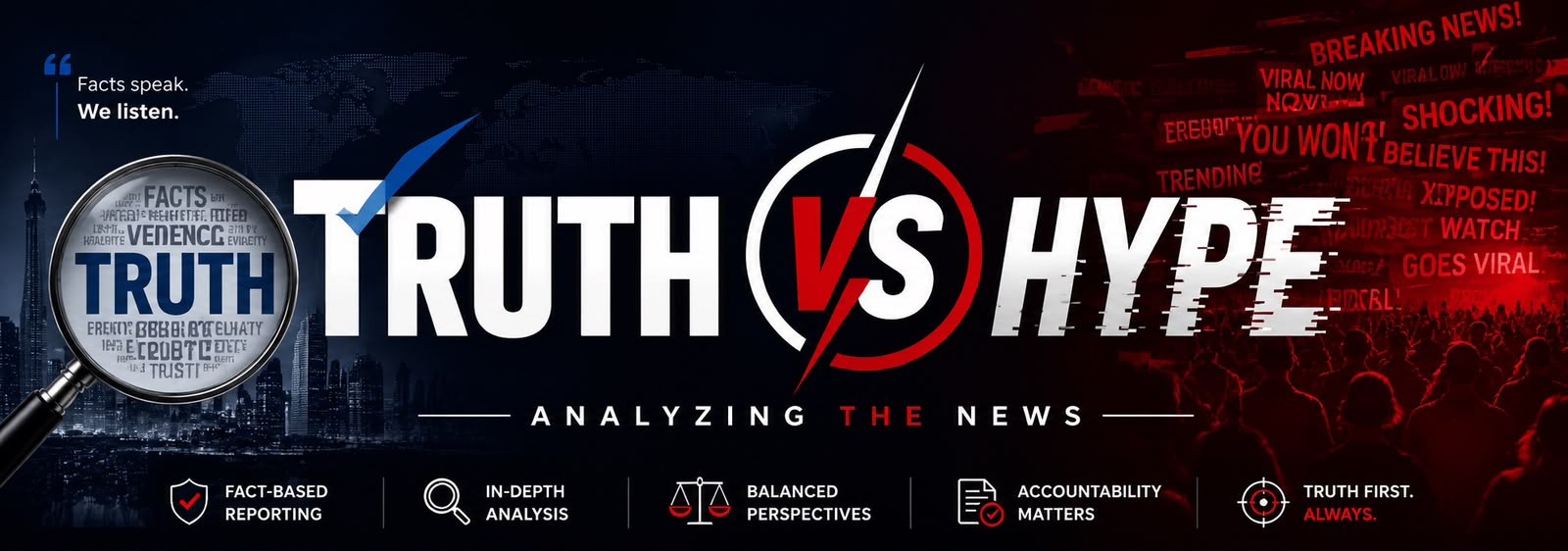 Truth vs Hype. Analyzing the news: fact-based reporting, in-depth analysis, balanced perspectives, accountability matters, truth first, always.